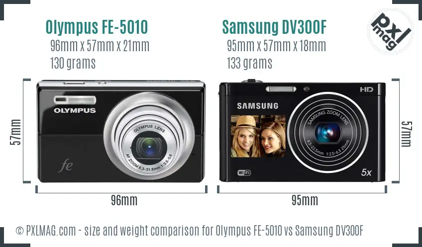 Olympus FE-5010 vs Samsung DV300F size comparison