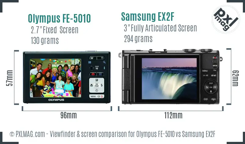 Olympus FE-5010 vs Samsung EX2F Screen and Viewfinder comparison