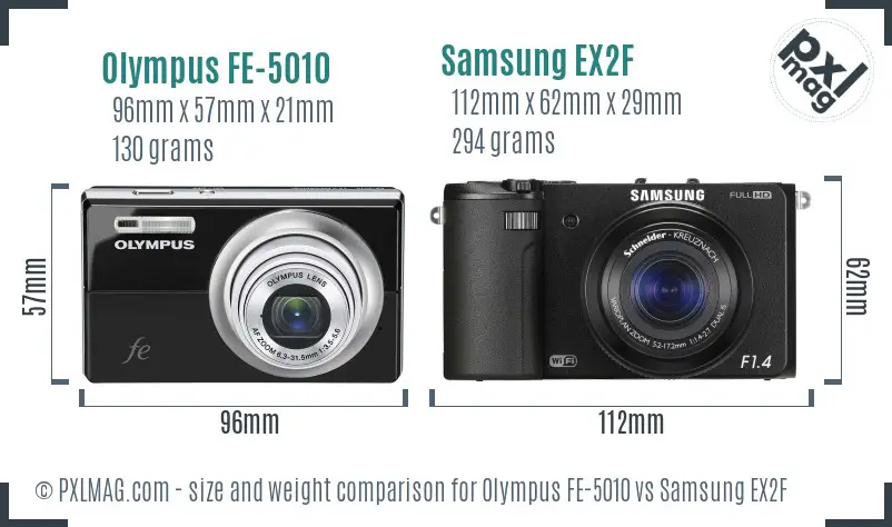 Olympus FE-5010 vs Samsung EX2F size comparison