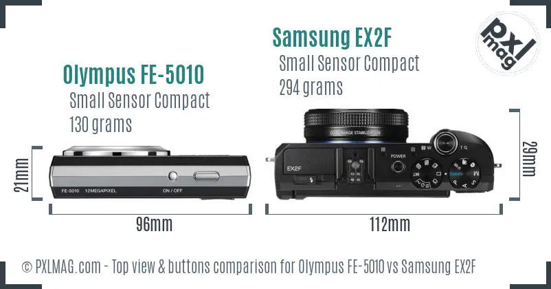 Olympus FE-5010 vs Samsung EX2F top view buttons comparison