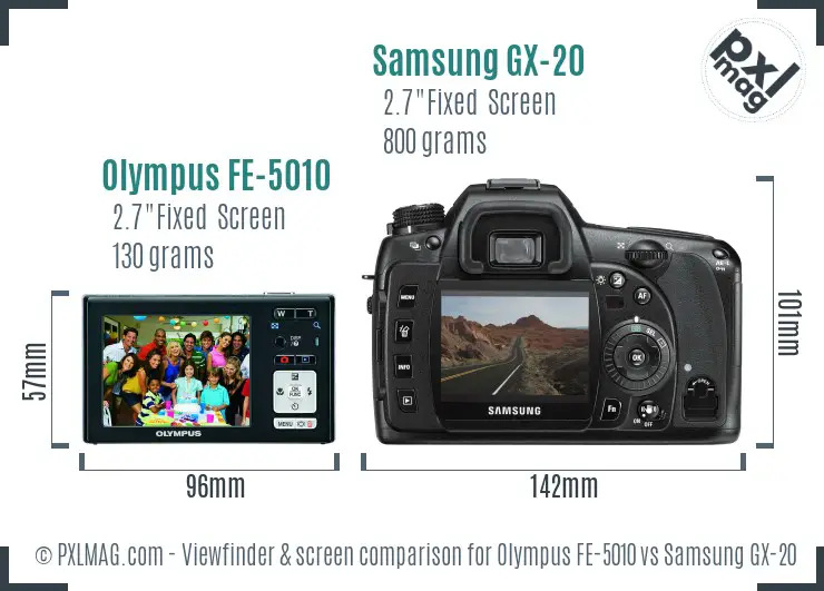 Olympus FE-5010 vs Samsung GX-20 Screen and Viewfinder comparison