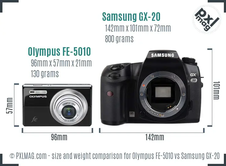 Olympus FE-5010 vs Samsung GX-20 size comparison