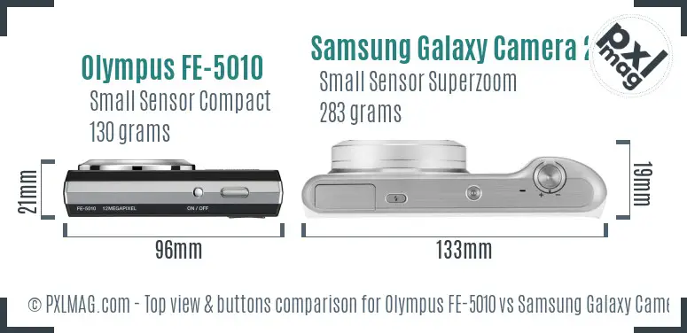 Olympus FE-5010 vs Samsung Galaxy Camera 2 top view buttons comparison