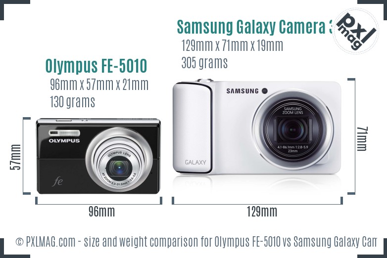 Olympus FE-5010 vs Samsung Galaxy Camera 3G size comparison Olympus FE-5010 vs Samsung Galaxy Camera 3G size comparison