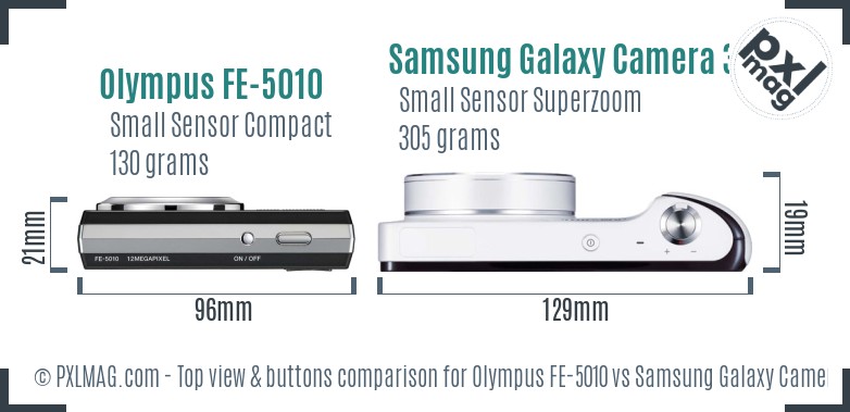 Olympus FE-5010 vs Samsung Galaxy Camera 3G top view buttons comparison