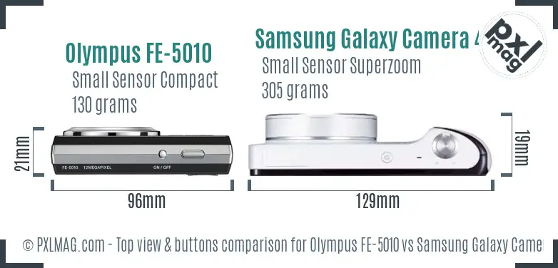 Olympus FE-5010 vs Samsung Galaxy Camera 4G top view buttons comparison