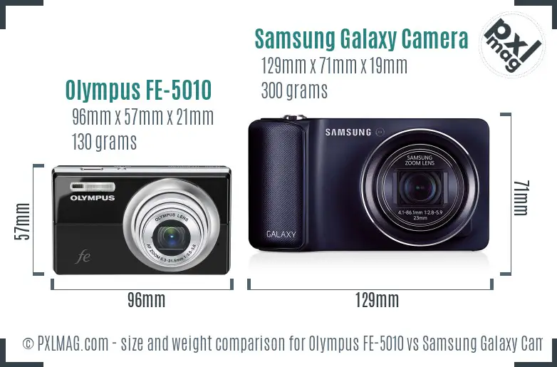 Olympus FE-5010 vs Samsung Galaxy Camera size comparison