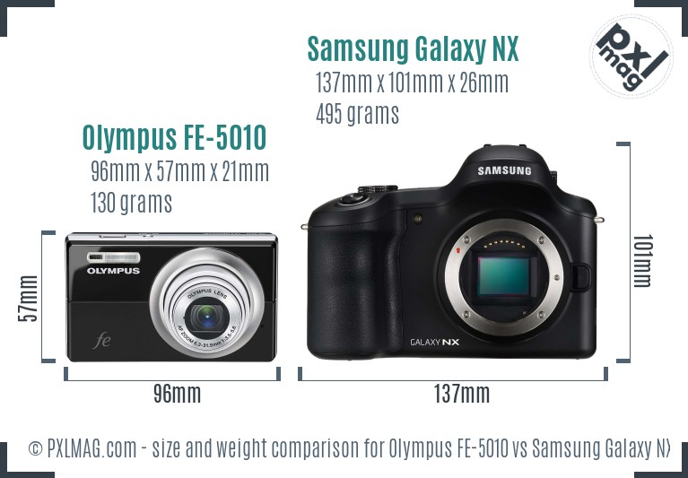 Olympus FE-5010 vs Samsung Galaxy NX size comparison