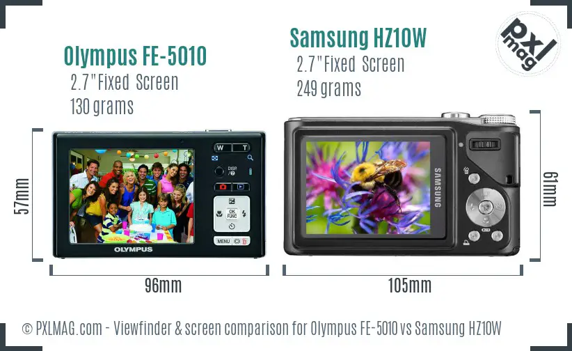 Olympus FE-5010 vs Samsung HZ10W Screen and Viewfinder comparison