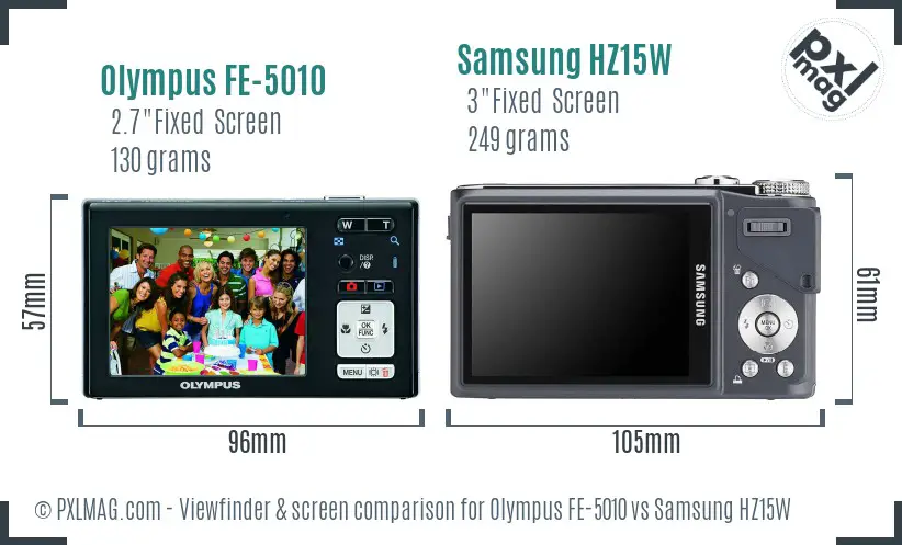 Olympus FE-5010 vs Samsung HZ15W Screen and Viewfinder comparison