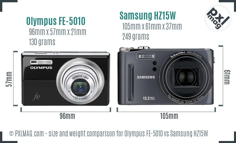 Olympus FE-5010 vs Samsung HZ15W size comparison
