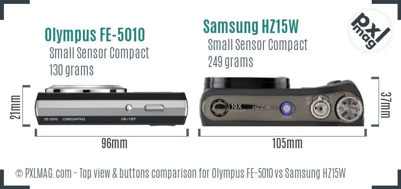 Olympus FE-5010 vs Samsung HZ15W top view buttons comparison