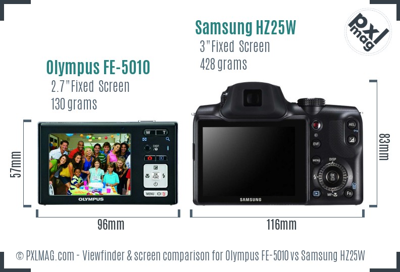 Olympus FE-5010 vs Samsung HZ25W Screen and Viewfinder comparison
