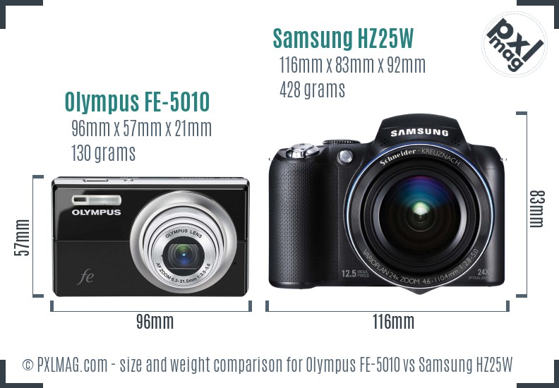 Olympus FE-5010 vs Samsung HZ25W size comparison Olympus FE-5010 vs Samsung HZ25W size comparison