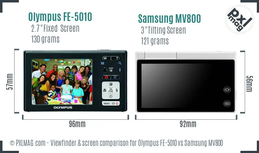 Olympus FE-5010 vs Samsung MV800 Screen and Viewfinder comparison