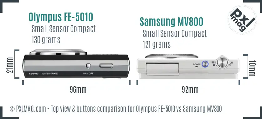 Olympus FE-5010 vs Samsung MV800 top view buttons comparison