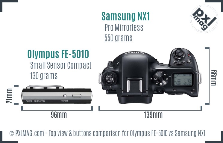 Olympus FE-5010 vs Samsung NX1 top view buttons comparison