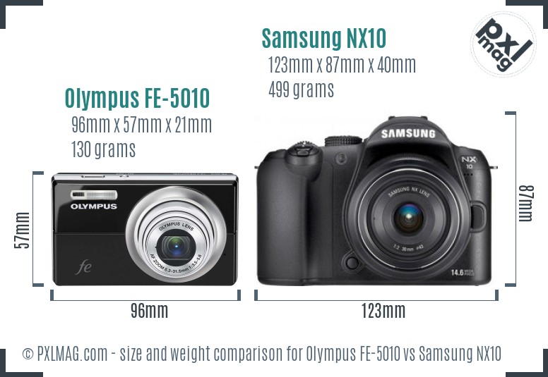 Olympus FE-5010 vs Samsung NX10 size comparison