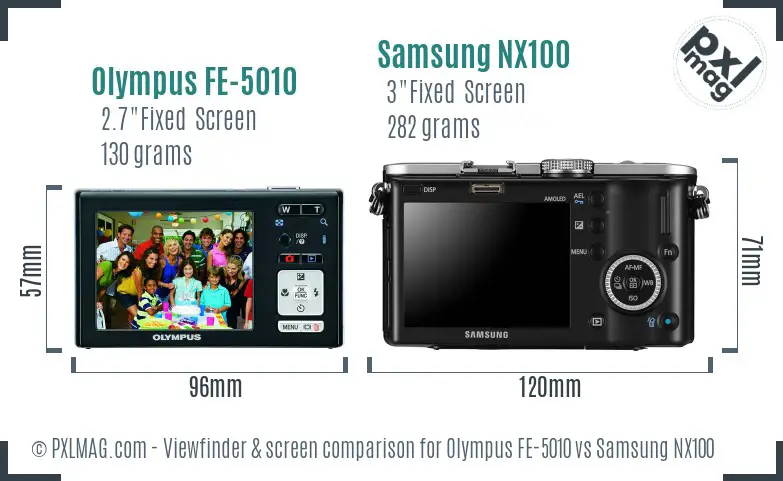 Olympus FE-5010 vs Samsung NX100 Screen and Viewfinder comparison