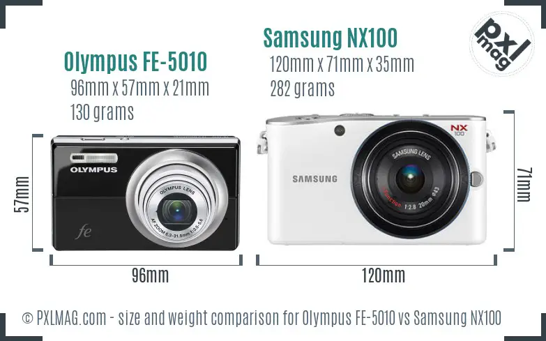 Olympus FE-5010 vs Samsung NX100 size comparison