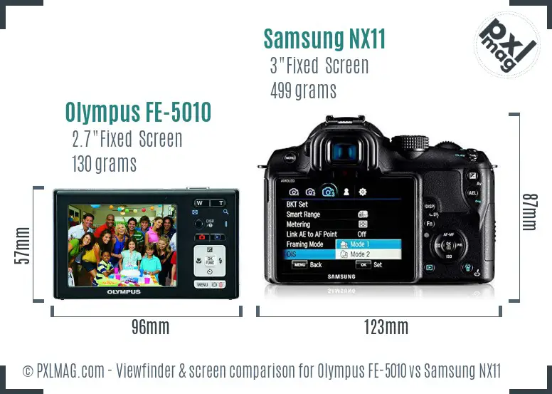 Olympus FE-5010 vs Samsung NX11 Screen and Viewfinder comparison