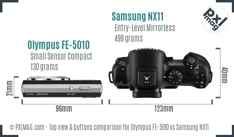 Olympus FE-5010 vs Samsung NX11 top view buttons comparison