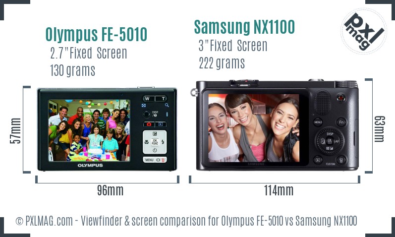 Olympus FE-5010 vs Samsung NX1100 Screen and Viewfinder comparison