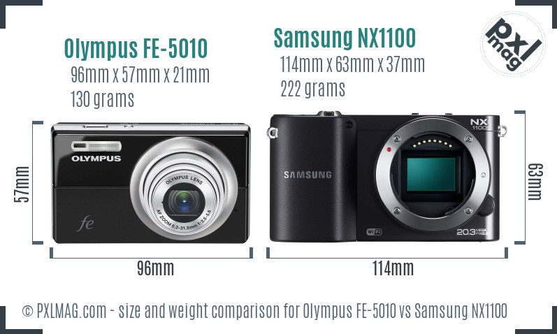 Olympus FE-5010 vs Samsung NX1100 size comparison