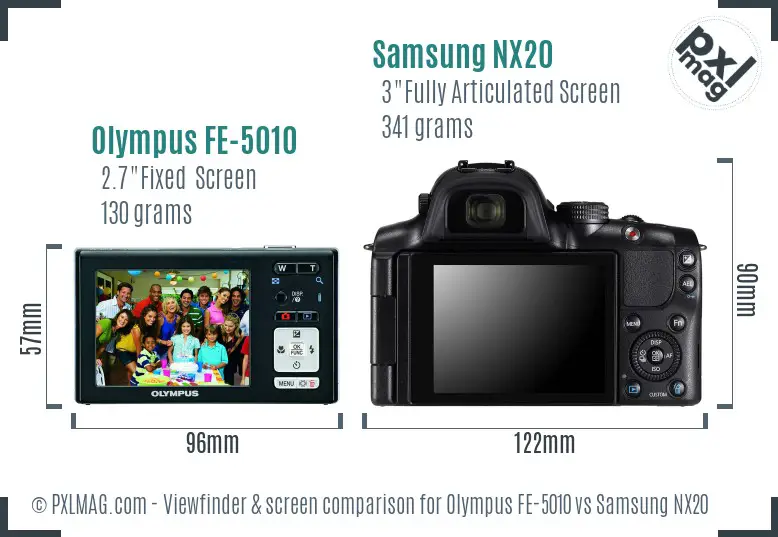 Olympus FE-5010 vs Samsung NX20 Screen and Viewfinder comparison