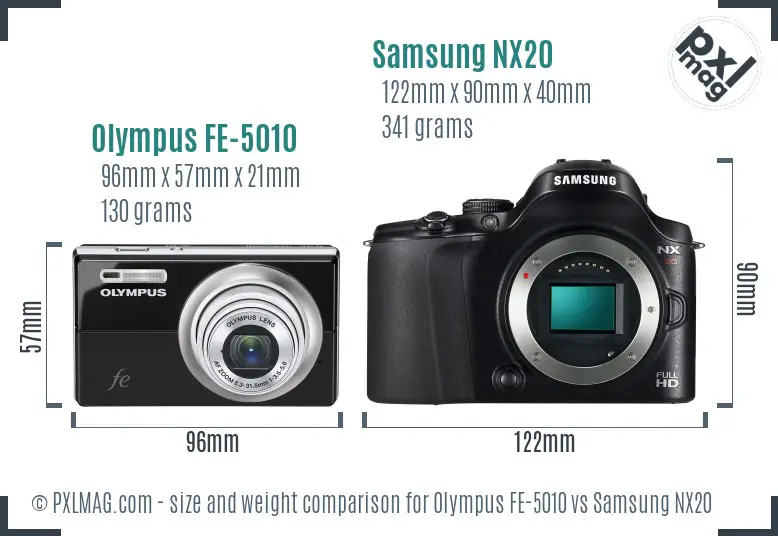 Olympus FE-5010 vs Samsung NX20 size comparison