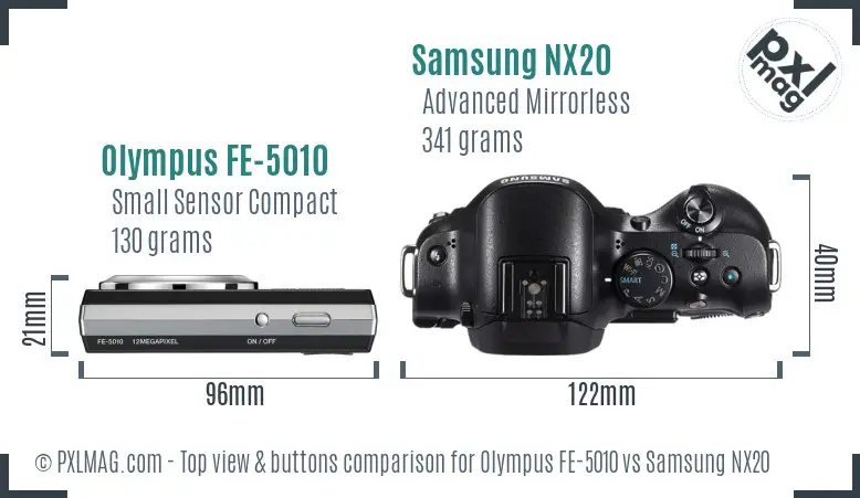 Olympus FE-5010 vs Samsung NX20 top view buttons comparison