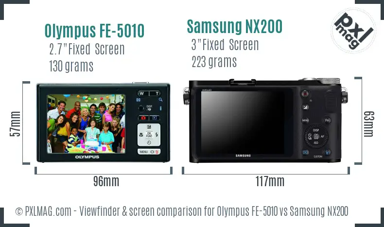 Olympus FE-5010 vs Samsung NX200 Screen and Viewfinder comparison