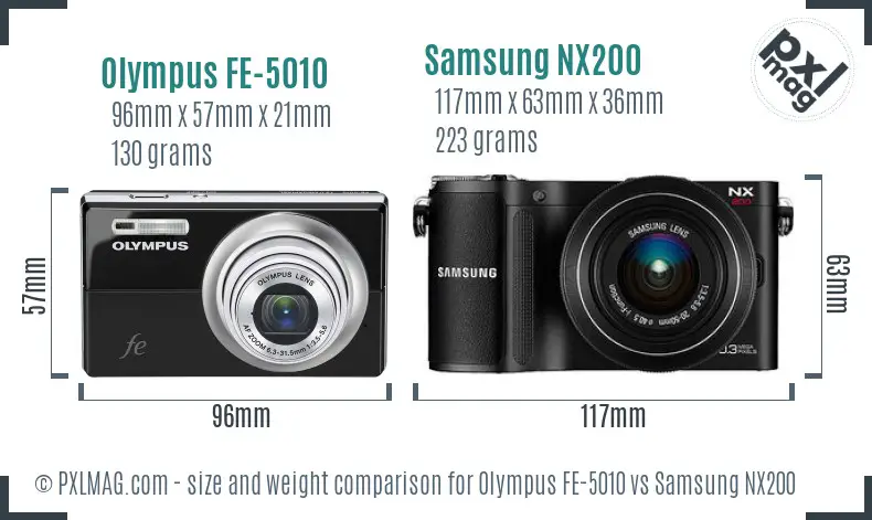 Olympus FE-5010 vs Samsung NX200 size comparison