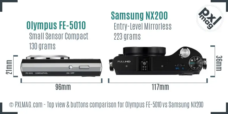 Olympus FE-5010 vs Samsung NX200 top view buttons comparison