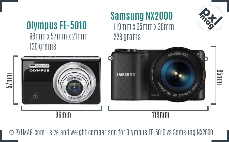 Olympus FE-5010 vs Samsung NX2000 size comparison Olympus FE-5010 vs Samsung NX2000 size comparison