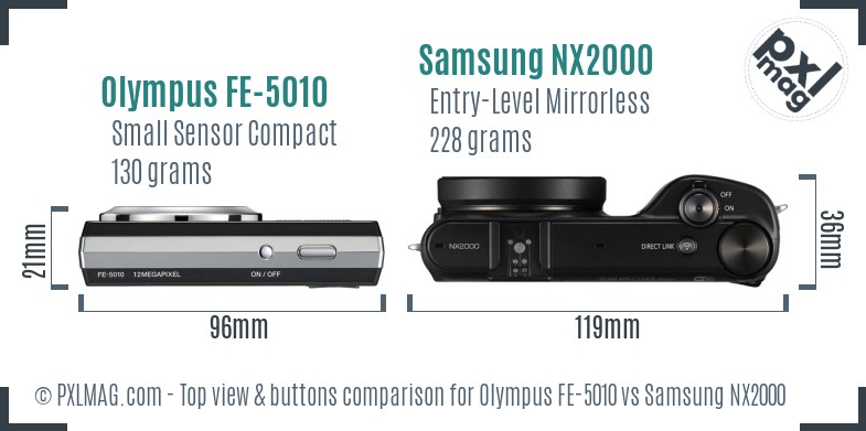 Olympus FE-5010 vs Samsung NX2000 top view buttons comparison