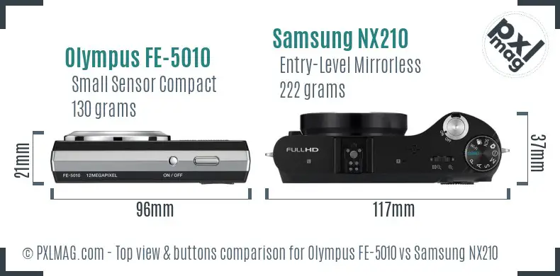 Olympus FE-5010 vs Samsung NX210 top view buttons comparison Olympus FE-5010 vs Samsung NX210 top view buttons comparison