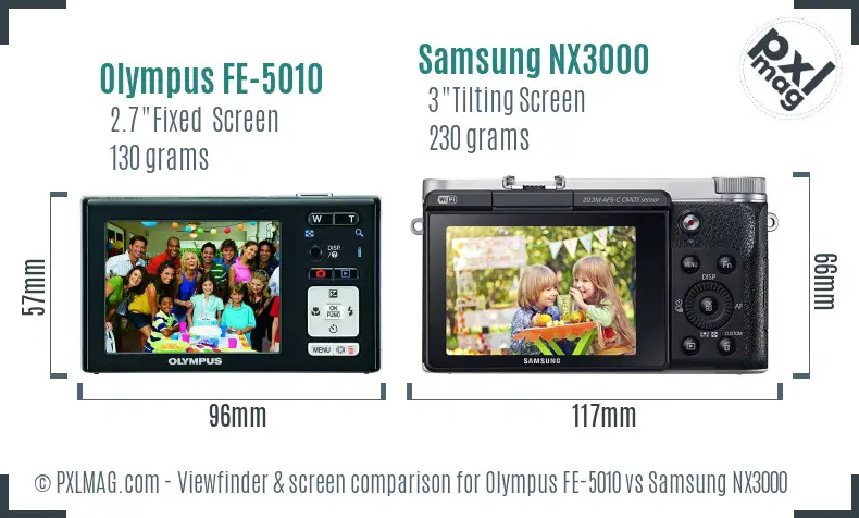 Olympus FE-5010 vs Samsung NX3000 Screen and Viewfinder comparison