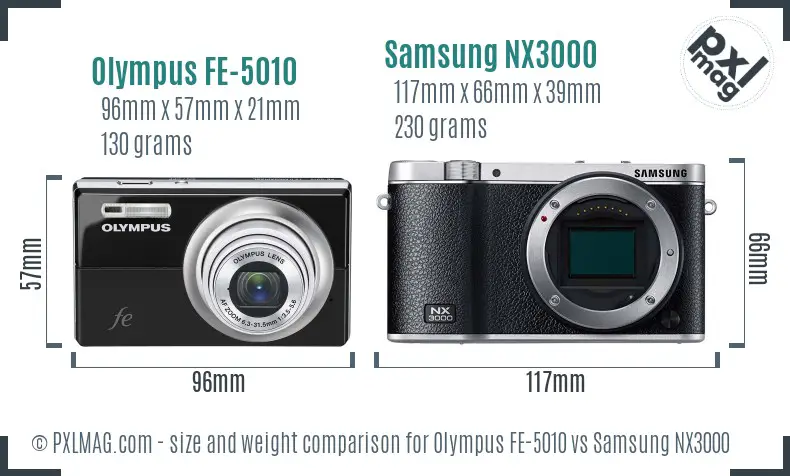 Olympus FE-5010 vs Samsung NX3000 size comparison