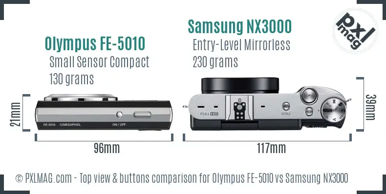 Olympus FE-5010 vs Samsung NX3000 top view buttons comparison