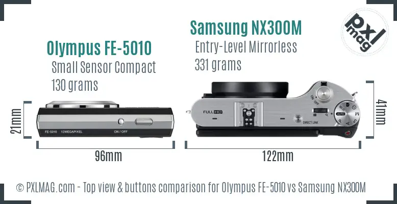 Olympus FE-5010 vs Samsung NX300M top view buttons comparison