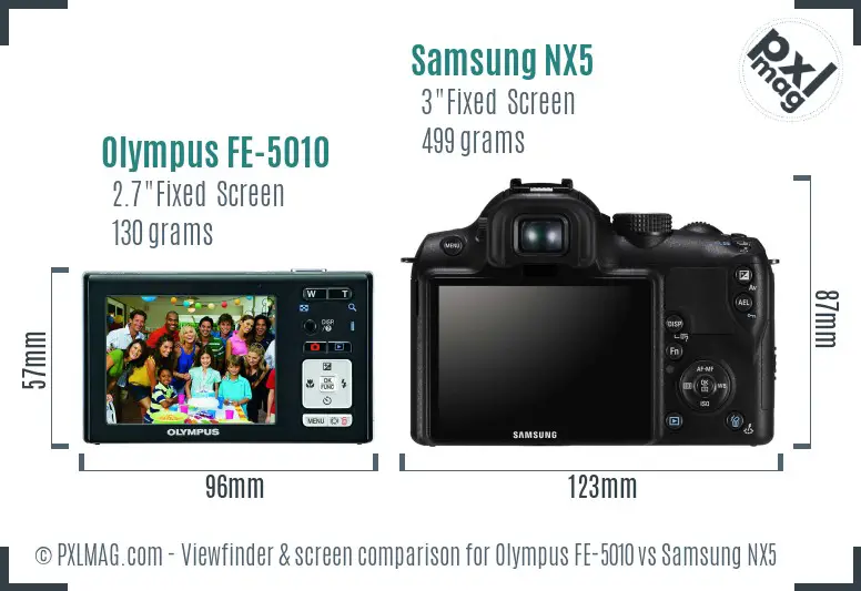 Olympus FE-5010 vs Samsung NX5 Screen and Viewfinder comparison