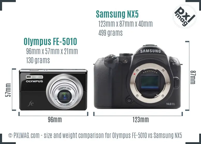 Olympus FE-5010 vs Samsung NX5 size comparison