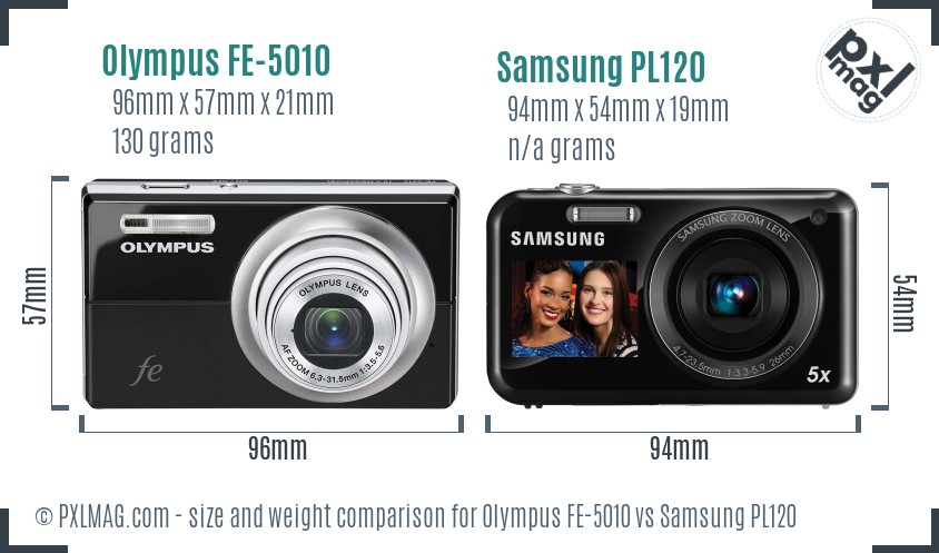 Olympus FE-5010 vs Samsung PL120 size comparison