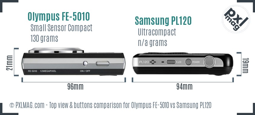 Olympus FE-5010 vs Samsung PL120 top view buttons comparison