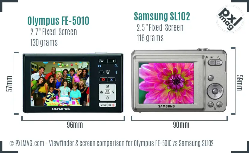 Olympus FE-5010 vs Samsung SL102 Screen and Viewfinder comparison