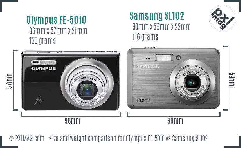 Olympus FE-5010 vs Samsung SL102 size comparison