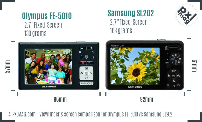 Olympus FE-5010 vs Samsung SL202 Screen and Viewfinder comparison