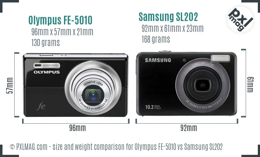 Olympus FE-5010 vs Samsung SL202 size comparison