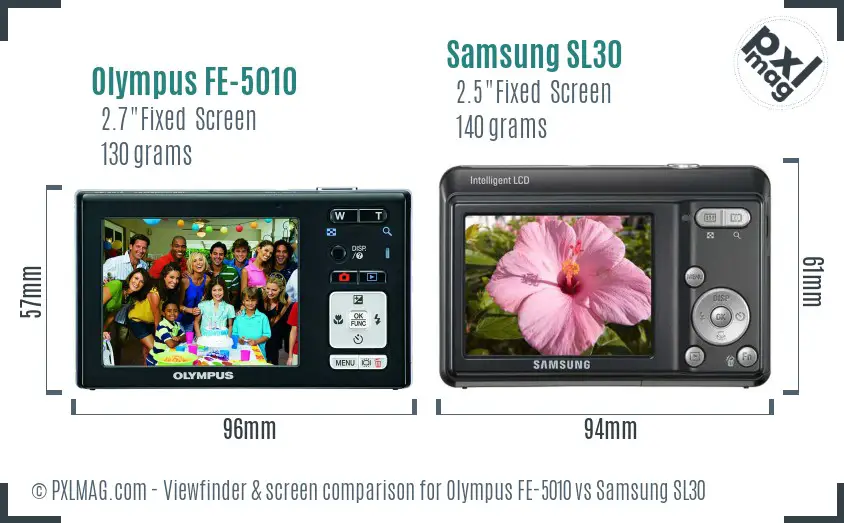 Olympus FE-5010 vs Samsung SL30 Screen and Viewfinder comparison
